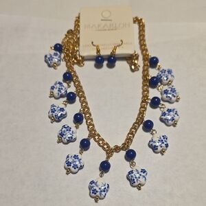 Gold and Blue Floral Necklace